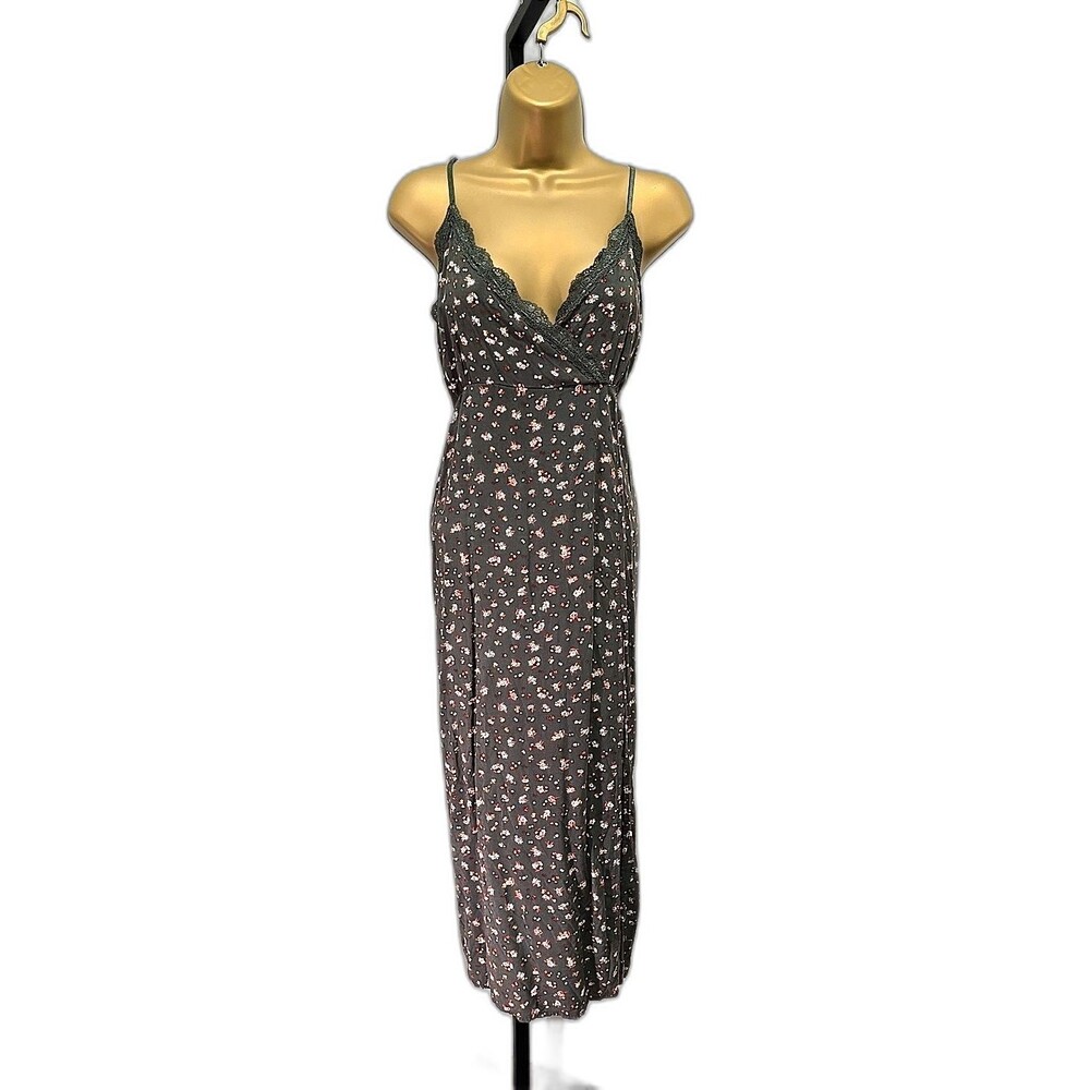 Y2K Babydoll Floral Slip Dress XL Olive Green Lace Forest Fairy Grunge Goblin